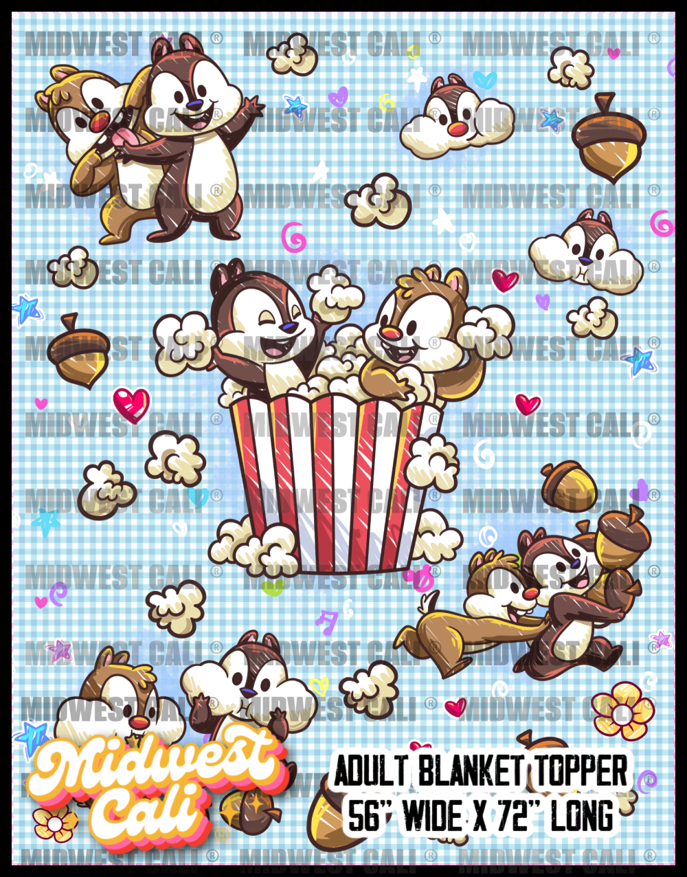 Chipmunk Friends BLUE Blanket Topper or Pack - Custom Order