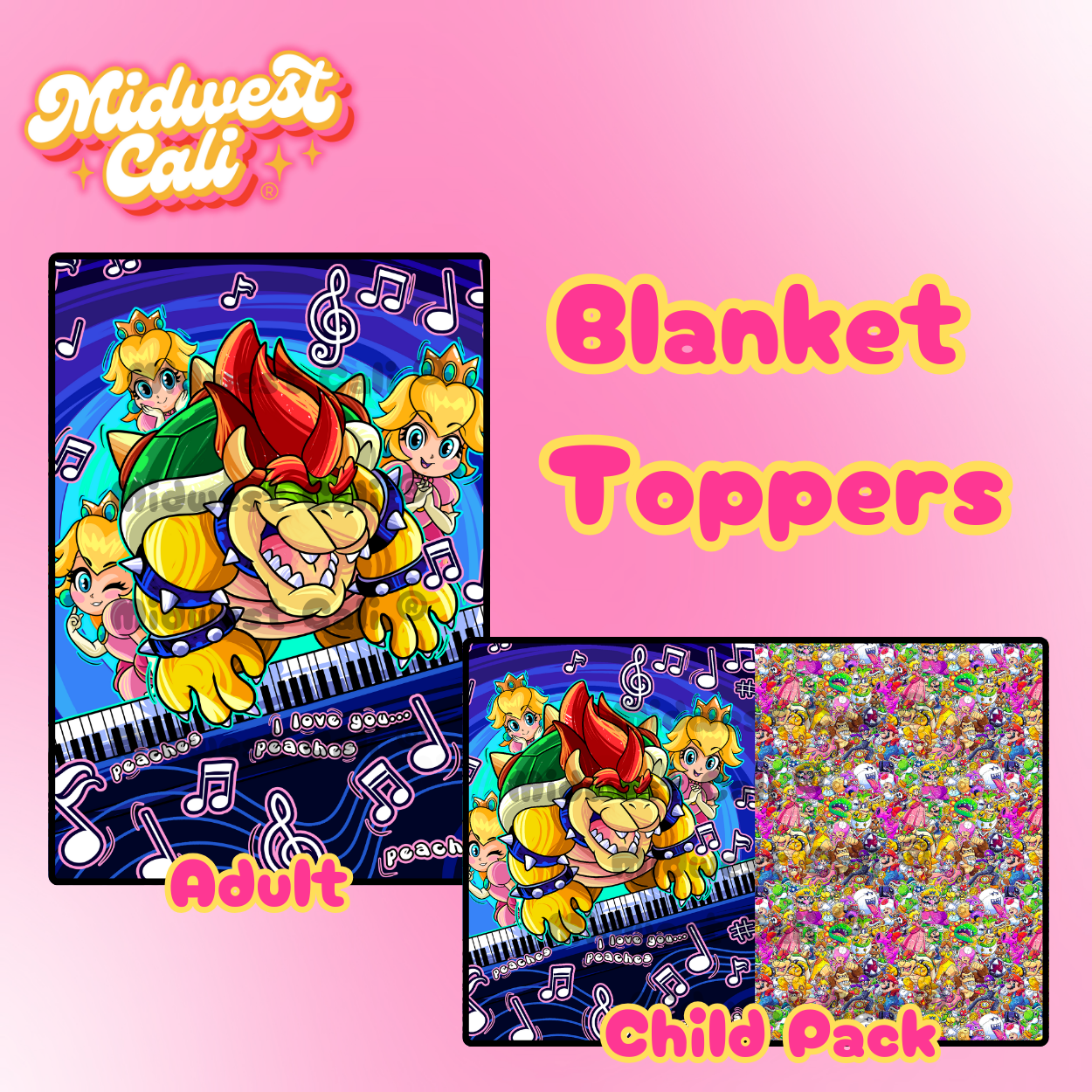 Mario Montage Peaches Blanket Topper or Pack  - Custom Order