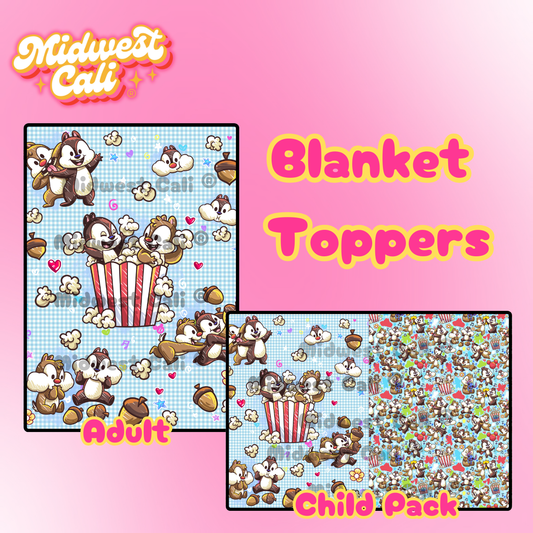 Chipmunk Friends BLUE Blanket Topper or Pack - Custom Order