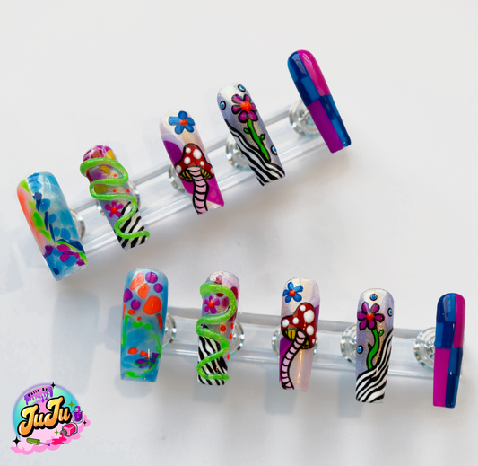 HAND PAINTED PRESS ON NAILS GROOVY GARDEN