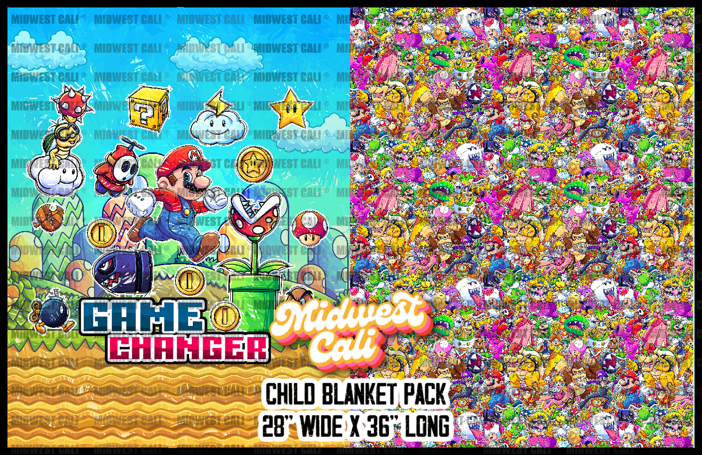 Mario Montage Game Changer Blanket Topper or Pack  - Custom Order